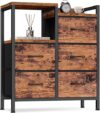 Furnulem Industrial Dresser with Fabric Drawers and Shelves