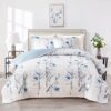 Flysheep King Size Blue Floral Quilt Set