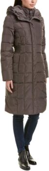 Cole Haan Knee Length Hooded Quilted Down Coat