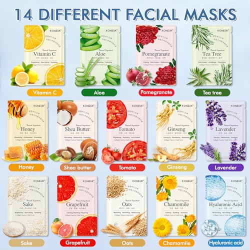 KONEUK 14 Pack Hydrating Face Masks Set - Image 3