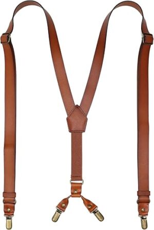 RC ROCKCOW Leather Adjustable Y Back Suspenders