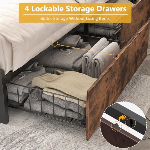 Lifezone Queen Bed Frame with Storage Drawers - Image 5