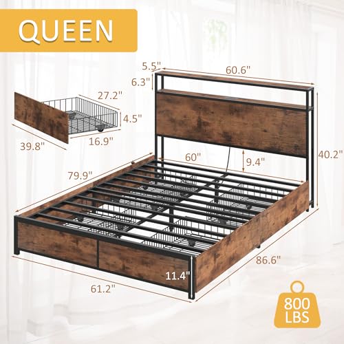 Lifezone Queen Bed Frame with Storage Drawers - Image 2