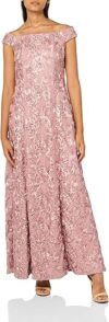 Alex Evenings Long Rosette Off Shoulder A-line Dress