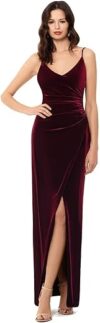 Betsy & Adam Long Slim Velvet Cami Ruched Dress