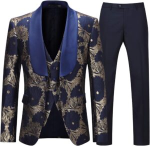 Boyland Luxury Slim Fit Golden Floral Tuxedo Suit