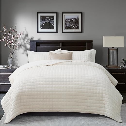 RECYCO Luxury Velvet King Quilt Set, Cream