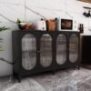 FOKWE Modern Black Glass Door Sideboard Cabinet