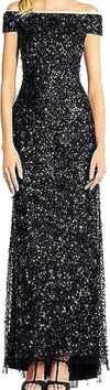 Adrianna Papell Off The Shoulder Sequin Beaded Gown