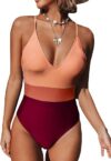 CUPSHE Deep V Neck Crisscross Back Color Block Swimsuit