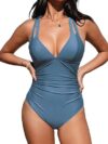 CUPSHE Tummy Control  Deep V Neck Crisscross Back Swimsuit