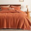 Bedsure Orange Corduroy Queen Bedspread Set