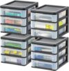 IRIS Plastic Stacking 3-Drawer Organizer, 4-Pack