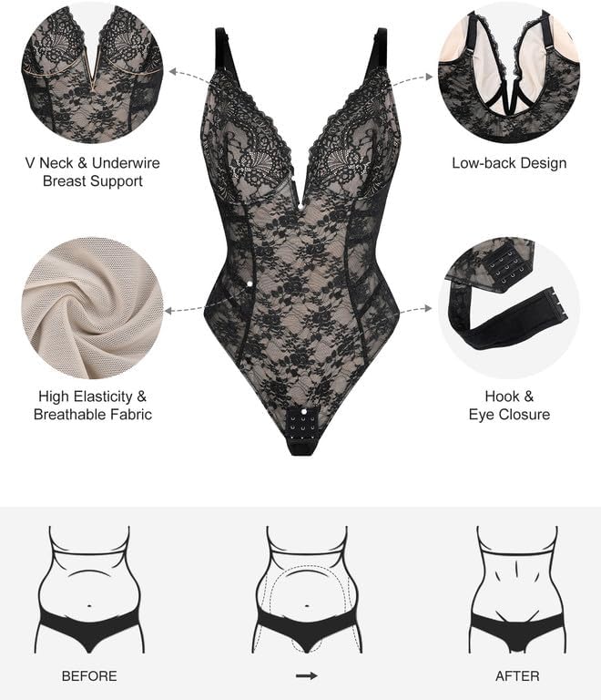 Popilush Shapewear Lace Deep V Tummy Control Corset - Image 5