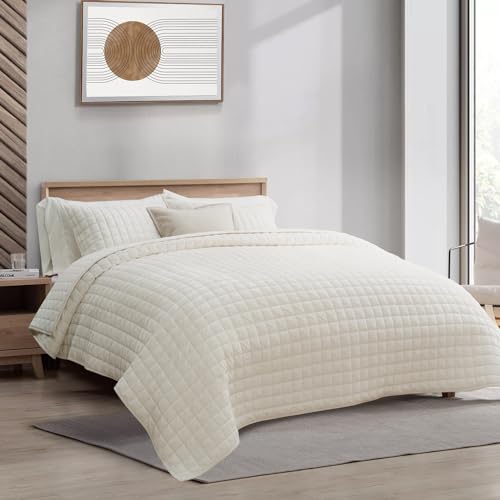 RECYCO Luxury Velvet King Quilt Set, Cream - Image 3
