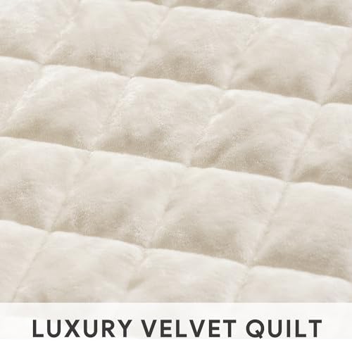RECYCO Luxury Velvet King Quilt Set, Cream - Image 4