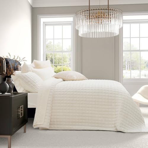 RECYCO Luxury Velvet King Quilt Set, Cream - Image 2