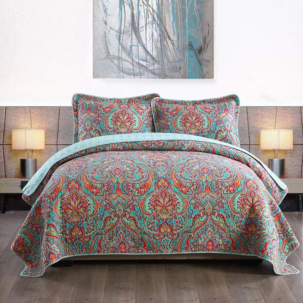NEWLAKE Reversible Floral Patchwork Cotton Quilt Set