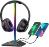 New bee RGB Headphone Stand with USB Ports