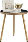 AOJEZOR Round Black Tray Side Table with Gold Legs