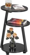 BEWISHOME Round Side Table with 3-Tier Shelves