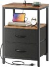 Huuger Rustic Nightstand with Charging Station