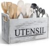 brekle Rustic Wooden Kitchen Utensil Holder