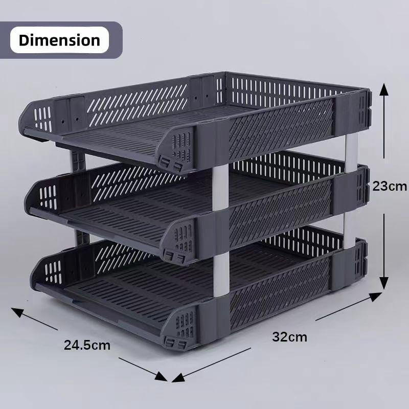 Saiuaal Grey 3-Tier Stackable Office Desk Organizer - Image 2