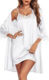 Ekouaer Satin Sexy Lace Cami Nightgown with Robe