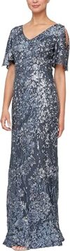 Alex Evenings Sequin Stretch Lace Cold Shoulder Gown