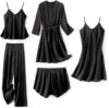 SAPJON Silk Pajamas 5Pcs Sleepwear Loungewear Set