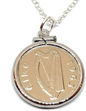 OCC Old Coin Cufflinks Silver Plated Cinch Pendant 1963 Irish Sixpence Necklace
