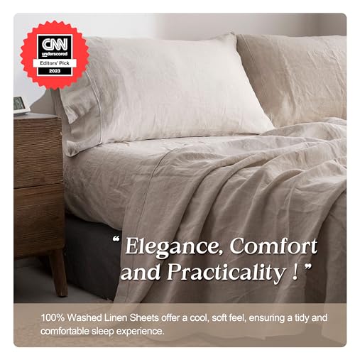 Simple&Opulence Washed Linen Queen Sheet Set, 4 Pcs - Image 3