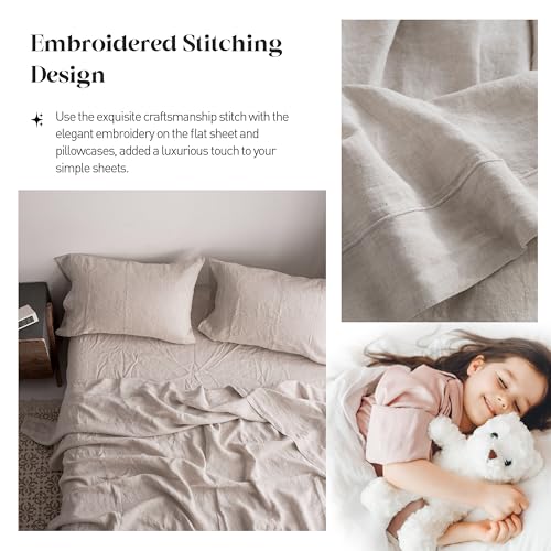Simple&Opulence Washed Linen Queen Sheet Set, 4 Pcs - Image 4