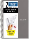 Five Star Small 2-Subject College Ruled Notebook, Gray