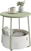 VASAGLE Small Round Side Table with Fabric Basket