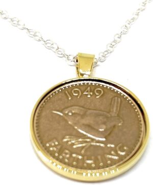 OCC Old Coin Cufflinks Solid Pendant 1949 Lucky Farthing Necklace