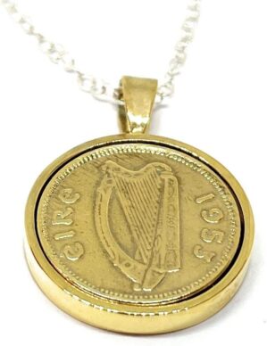 OCC Old Coin Cufflinks Solid Pendant 1953 Gold Plated Irish Threepence Necklace