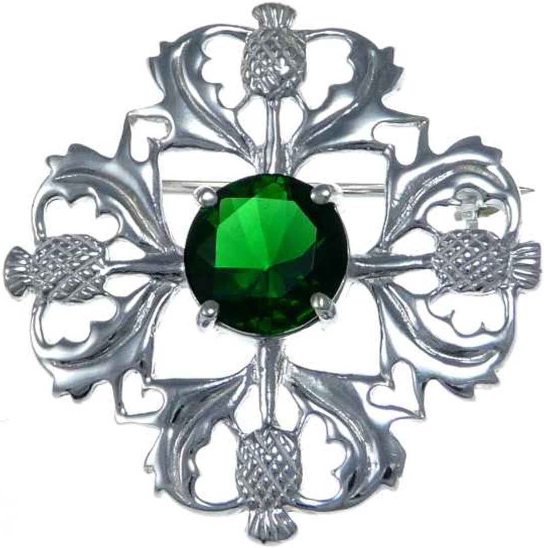 Alexander Castle Thistle Emerald CZ Stone Brooch