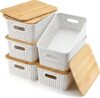 EOENVIVS Storage Bins with Bamboo Lids, 6-Pack