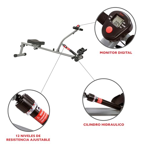 Sunny Health & Fitness Compact Adjustable Rowing Machine with 12 Resistance Levels - Image 5