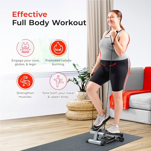Sunny Health & Fitness Mini Stepper with Resistance Bands & App - Image 2