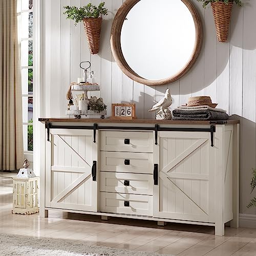 T4TREAM Farmhouse Buffet Cabinet with Sliding Barn Doors - Image 3