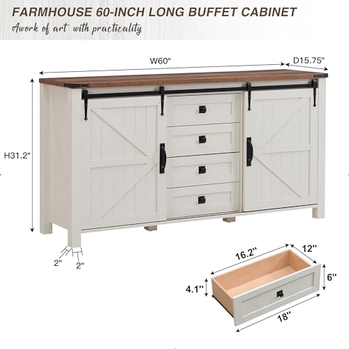 T4TREAM Farmhouse Buffet Cabinet with Sliding Barn Doors - Image 2