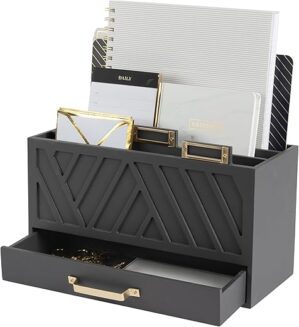 BLU MONACO Three-Tier Grey Desktop Mail Organizer