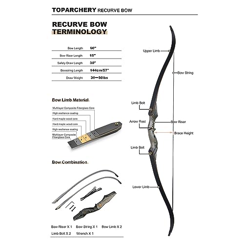 TOPARCHERY 60'' Takedown Recurve Bow Set 30-50lbs - Image 2