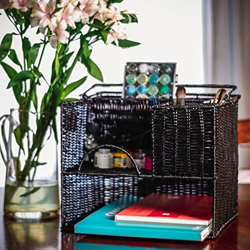 Trademark Innovations Black Rattan Tabletop Organizer and Caddy - Image 5