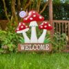 glitzhome Triple Mushrooms Yard Stake with Welcome Sign