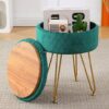 Cpintltr Velvet Round Footrest Ottoman with Tray