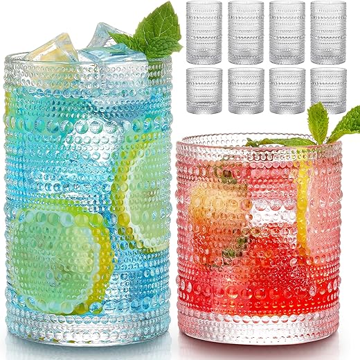 Hlukana Vintage Hobnail Highball and Cocktail Glasses Set